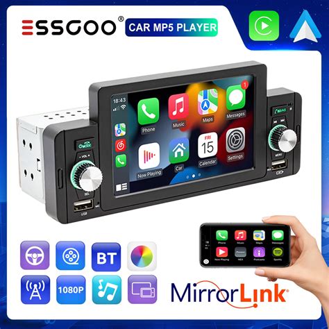 ESSGOO Rádio Estéreo De Carro 5 HD 1 Din Mirror link Bluetooth