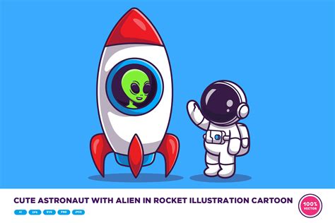 Cute Astronaut With Alien In Rocket Graphic By Catalyststuff · Creative