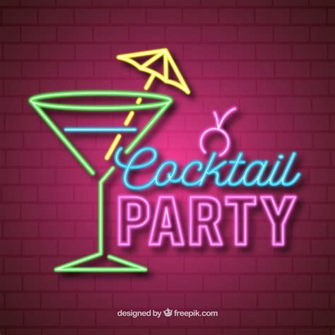 Free Vector Cocktail Bar Sign With Neon Light Style