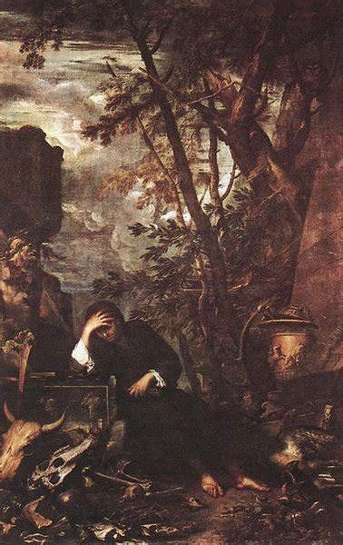 Gem Lde Reproduktionen Demokrit In Meditation Von Salvator Rosa