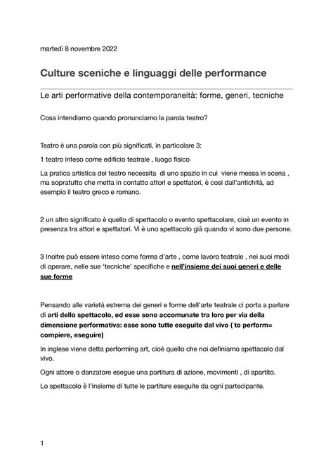 Culture Sceniche Appunti A Lezione Marted Novembre Culture