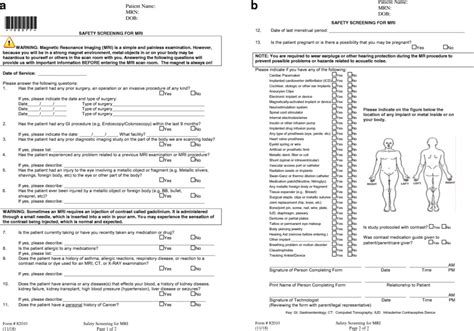 An Example Of A Patient Screening Form For Mri Download Scientific