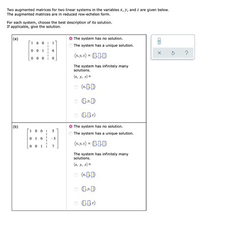 Solved Two Augmented Matrices For Two Linear Systems In The