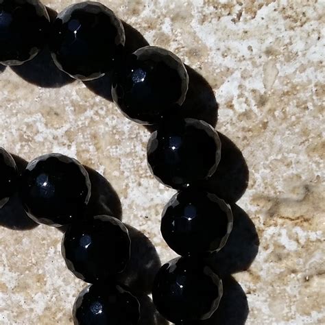 Black Onyx Beads 12mm Round Faceted Shiny Black Onyx Beads