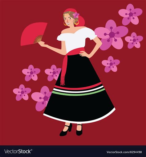 Traditional Spanish Spain Costume Girl Woman Vector Image