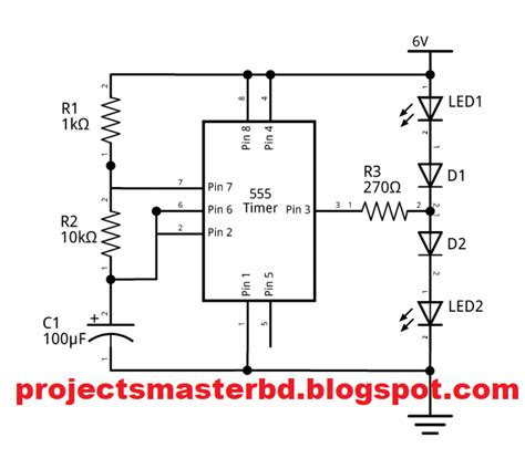 Dual Led Flasher Circuit Using 555 Timer Projectmaster