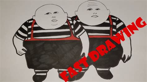 How To Draw Draw Tweedle Dee And Tweedle Dum In 5min Alice In