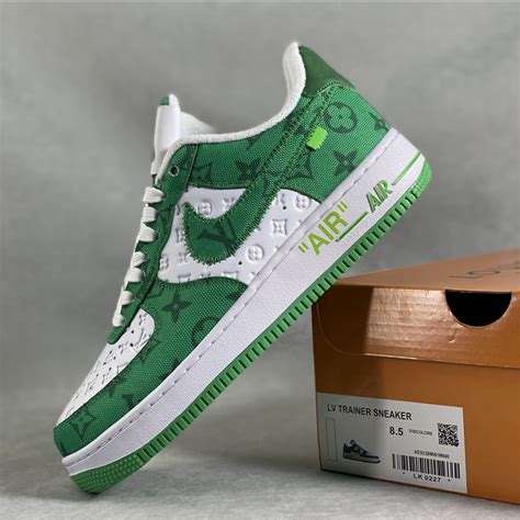 LV X Nike Air Force 1 Cano Baixo Sapato Casual Branco E Verde Para