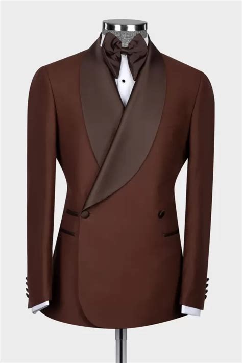 Larry Glamorous Brown Shawl Lapel Double Breasted Wedding Suits Allaboutsuit