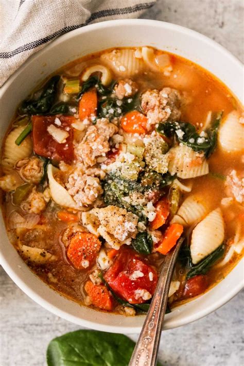 Hearty Italian Sausage Soup With Spinach And Pasta