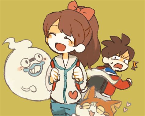 Jibanyan Whisper Kodama Fumika And Amano Keita Youkai Watch Drawn