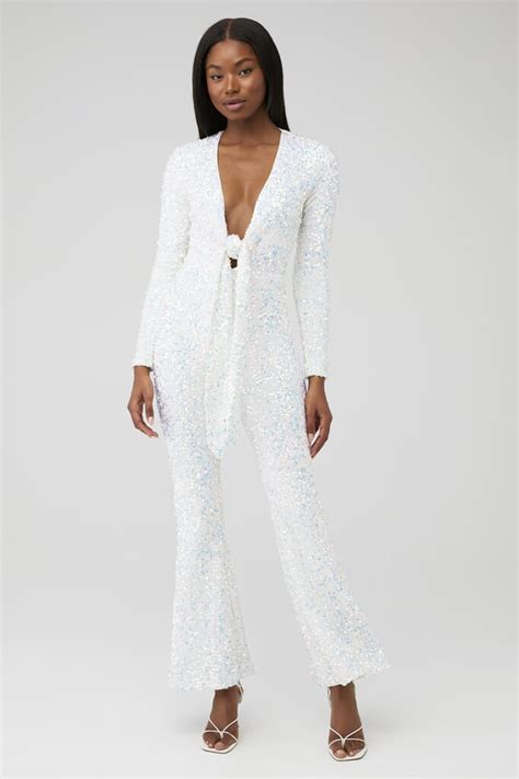 Show Me Your Mumu Martina Sequin Jumpsuit In Iridescent White Sequin Fashionpass