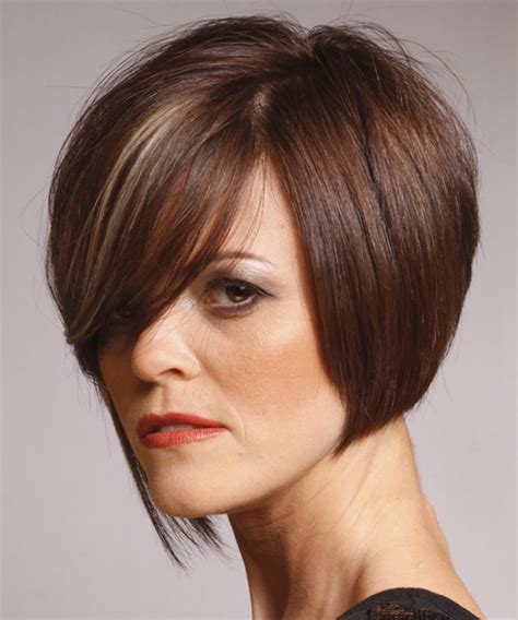 Medium Straight Dark Mocha Brunette Hairstyle With Side Swept Bangs And