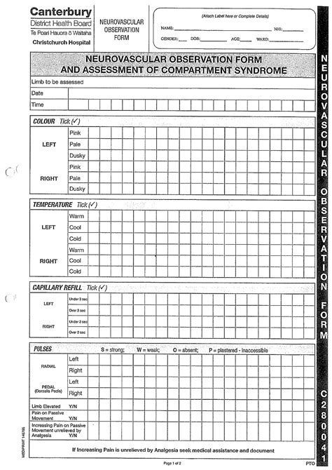 Neurovascular Assessment Chart 笀䄀ttach Label He爀攀 Or Comple琀攀 Deta