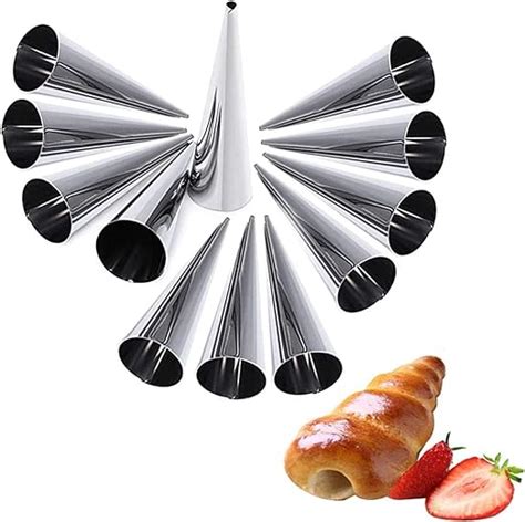 Set Of 12 Large Size Stainless Steel Pastry Cream Horn Moulds Conical