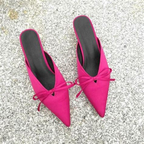 Womens Satin Slippers Kitten Heels Pointed Toe Bowknot Slip On Slides