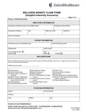 Fillable Online WELLNESS BENEFIT CLAIM FORM Hospital Indemnity Fax