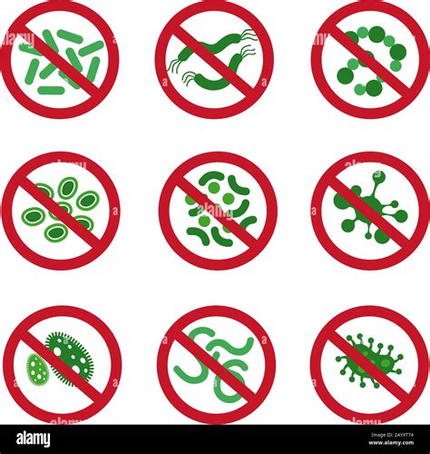 Antibacterial Icons With Germ Bacteria Kill Vector Symbol Control Infection Signs Set Of