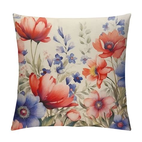 Shiartex 4th Of July Pillow Covers Memorial Day Flowers Throw Pillow