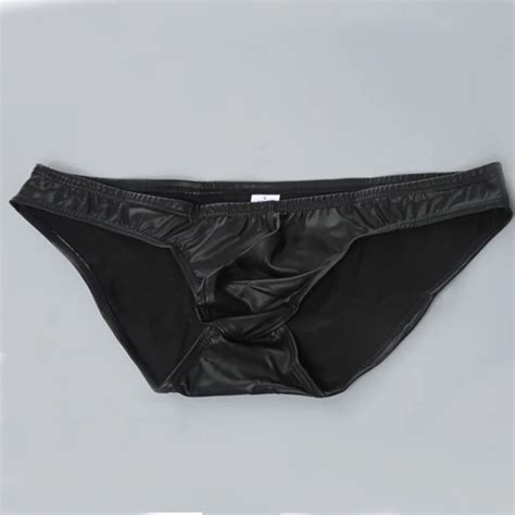 Sexy Men Faux Leather Wet Look Briefs Men Underwear Slip Gay Man Bulge