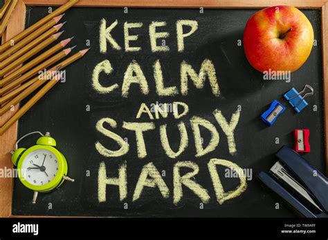 Composition With Phrase Keep Calm And Study Hard And Stationery On