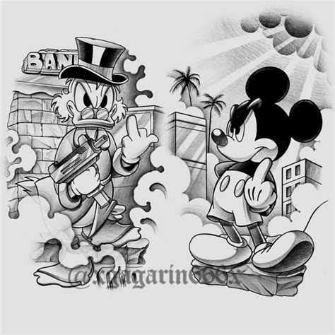 Chicano Style Tattoo Designs Disney Cartoons Mickey Mouse Scrooge