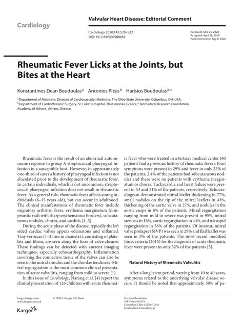 Pdf Rheumatic Fever Licks At The Joints But Bites At The Heart