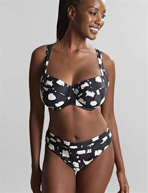 Printed Ruched High Leg Bikini Bottoms Panache M S