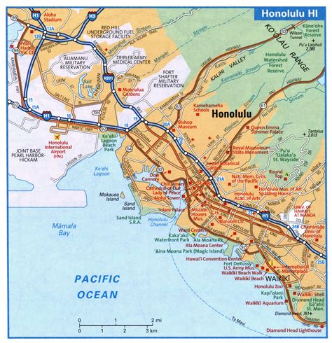 Honolulu city interstate highway map road free toll H1 H3 H201 - US