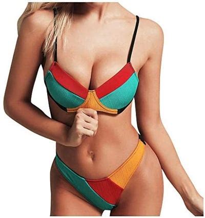 سعر Swimsuit Solid Patchwork Bikini Multicolour فى السعودية نون