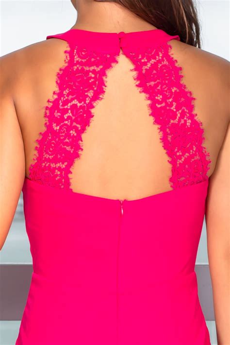 Hot Pink Halter Neck Maxi Dress With Lace Detail Halter Neck Maxi Dress Lace Dress Saved By