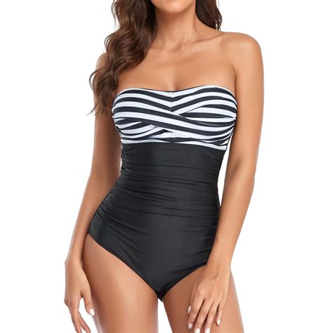 Smismivo Tummy Control Swimwear Strapless One Piece Swimsuit Ruched