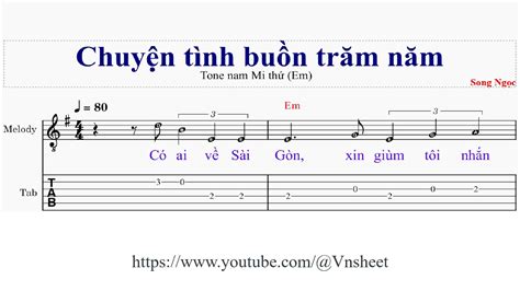 Sheet Chuy N T Nh Bu N Tr M N M Tone Nam Youtube