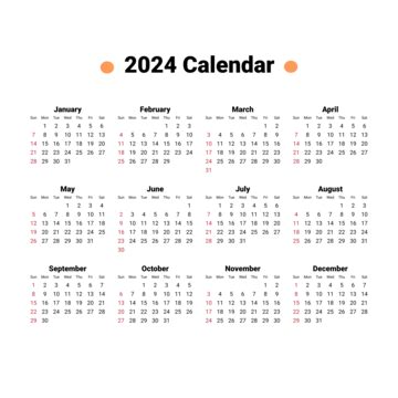 Semplice Calendario 2024 Vettore 2024 Calendario Capodanno PNG E