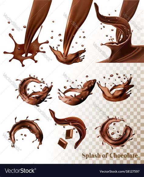 Big set splash chocolate on transparent Royalty Free Vector