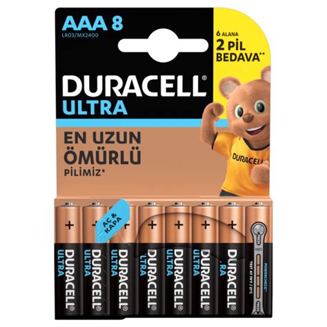 Duracell LR03 MX2400 Turbo Max Alkalin AAA İnce Kalem Pil 8 li En Çok