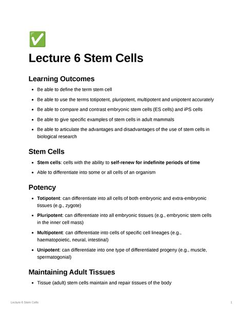 Lecture Stem Cells Lecture Stem Cells Learning Outcomes Be Able