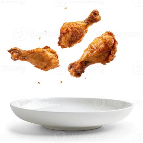 Three Fried Chicken Wings Falling From A Plate 46813723 Png