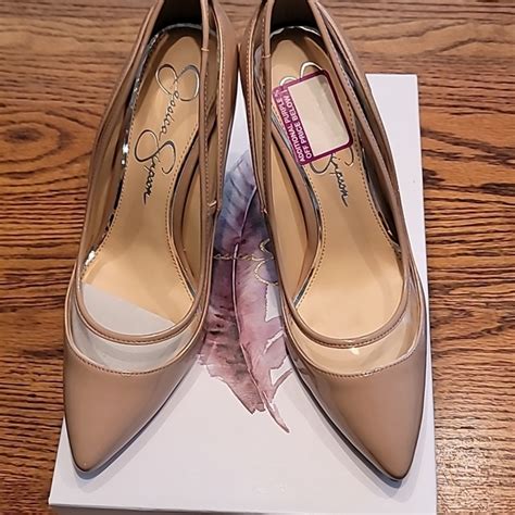 Jessica Simpson Shoes Nwt Jessica Simpson Nude Beige Tan Vinyl Patent Leather Clear Heel
