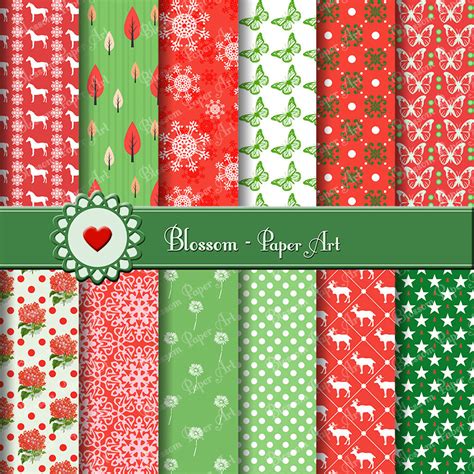 Christmas Digital Paper Red Green Digital Paper Pack - Etsy