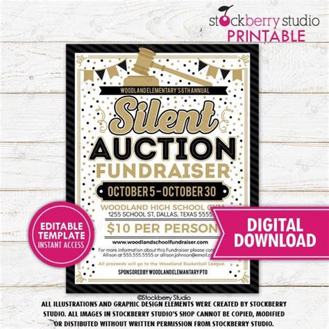 Silent Auction Fundraiser Flyer Printable Black Tie Gala - Etsy