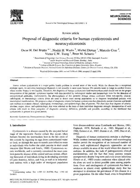 Pdf Proposal Of Diagnostic Criteria For Human Cysticercosis And