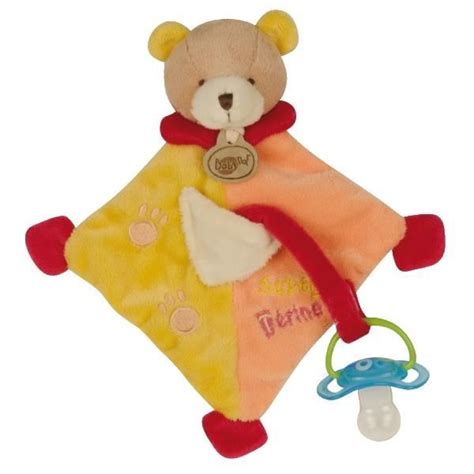 Babynat Doudou Attache sucette Super tétine bébé Ours orange jaune 20