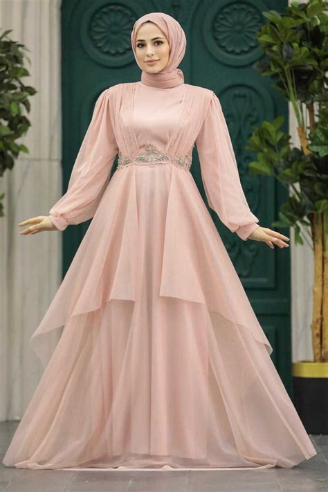 Stylish Salmon Pink Islamic Clothing Evening Dress 22123smn Neva