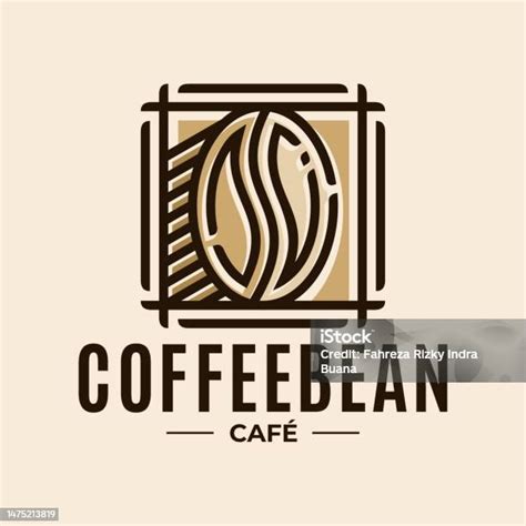 Desain Biji Kopi Kartun Garis Minimalis Merek Grafis Kacang Persegi