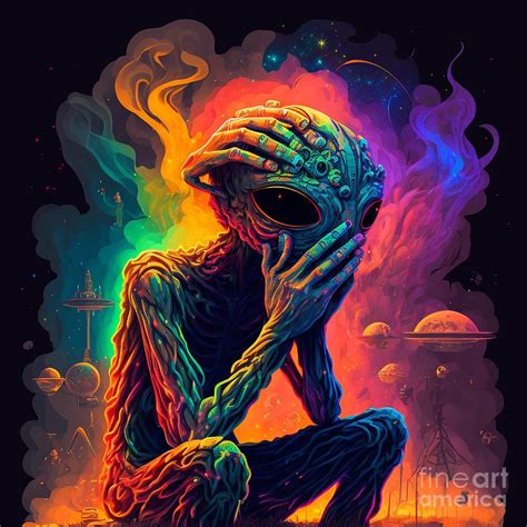 A Psychedelic Alien With A Multitude Of Thoughts Digital Art By Somsong