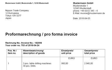 Proformarechnung Bedeutung für Zoll und Außenhandel Vorlage