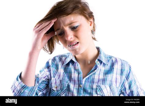 Pretty Brunette Getting A Headache Stock Photo Alamy