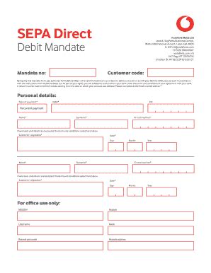 Fillable Online J Vodafone Sepa Direct Debit Mandate Form Fax