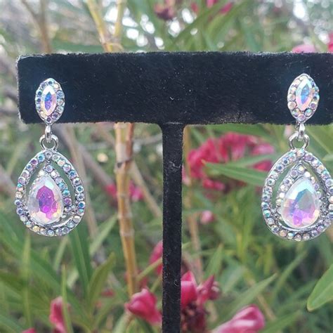 Iridescent Bridal Earrings Ab Crystal Wedding Earrings Etsy